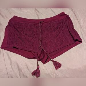 Burgundy Lace Shorts with Tassels!